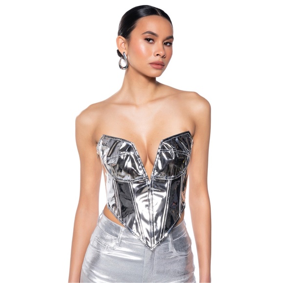 AKIRA Label Eva Strapless Metallic Faux Leather Corset, Size L - Picture 1 of 6